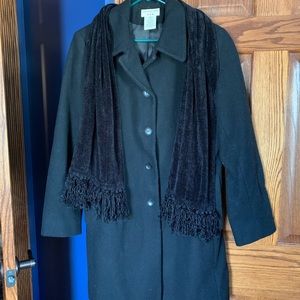 Black Covington Wool Coat with Chanel scarf 🧣